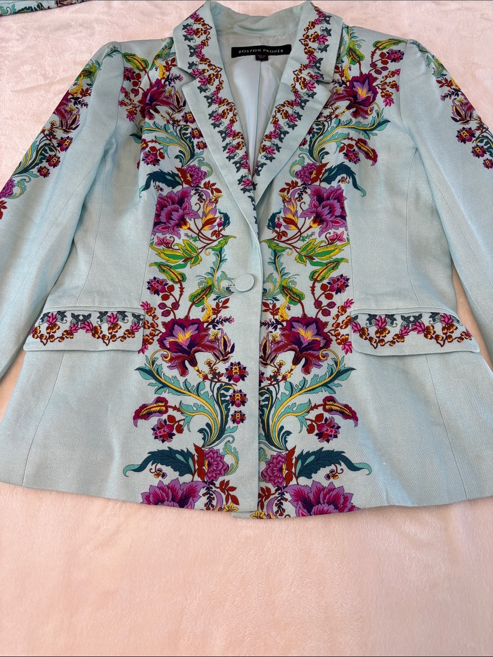 Boston Proper Viney Florals Placed Print Single Button Blazer -Size 10 - Picture 10 of 13